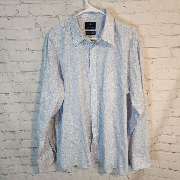 Men's Stafford "Travel" Regular Fit Blue Patterned Shirt, Size XL - Picture 1 of 4
